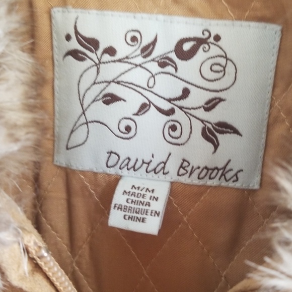 Tan Suede Leather quilted Vest faux fur collar - Picture 2 of 8